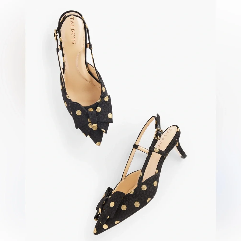 NWOT Talbots Erica slingbacks jacquard dots bow kitten heels US 10M